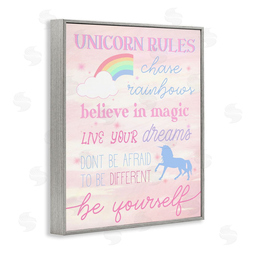 Stupell Studio | Unicorn Rules Happiness Rainbow Pink Sky