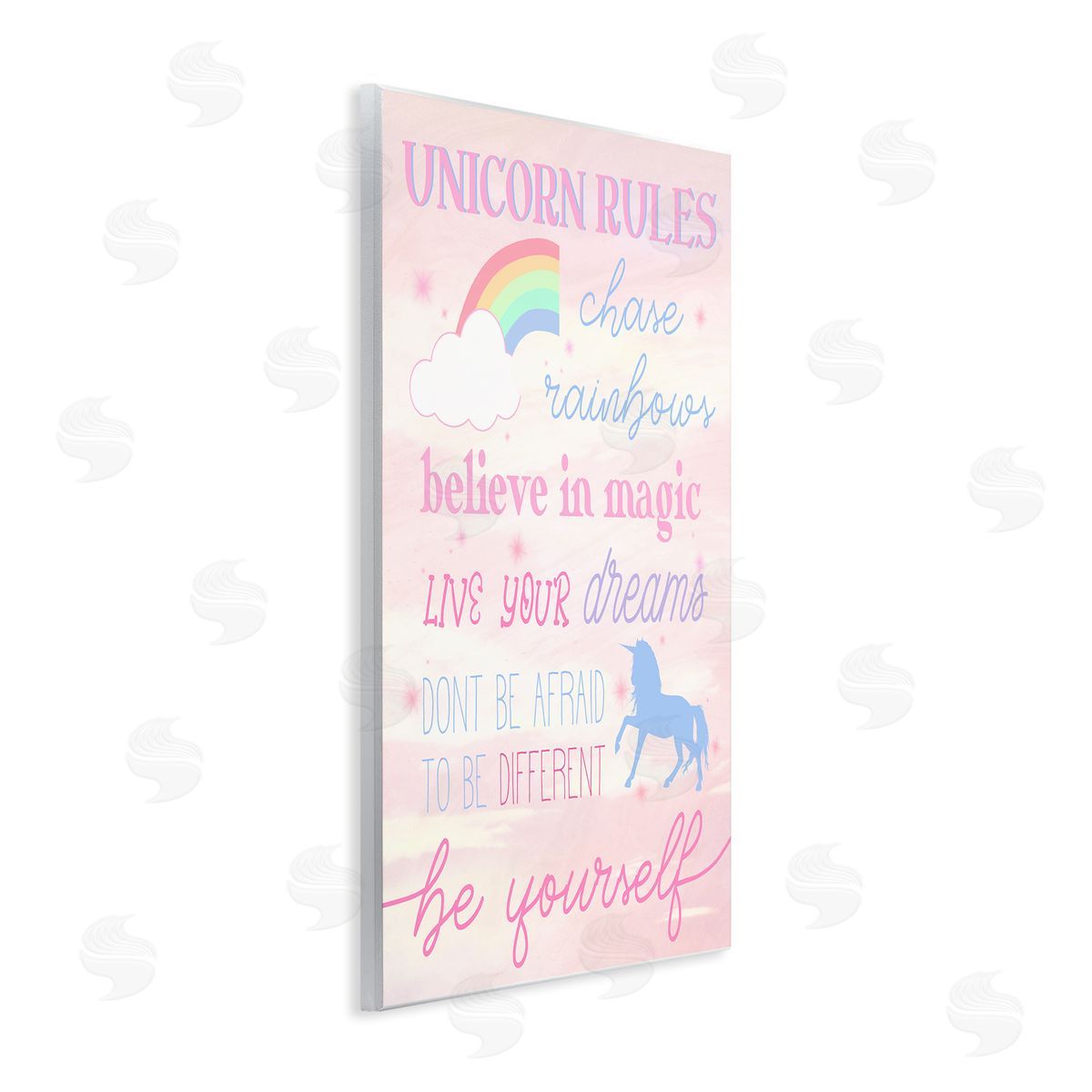 Stupell Studio Unicorn Rules Happiness Rainbow Pink Sky Wall Plaque Art