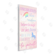 Stupell Studio | Unicorn Rules Happiness Rainbow Pink Sky