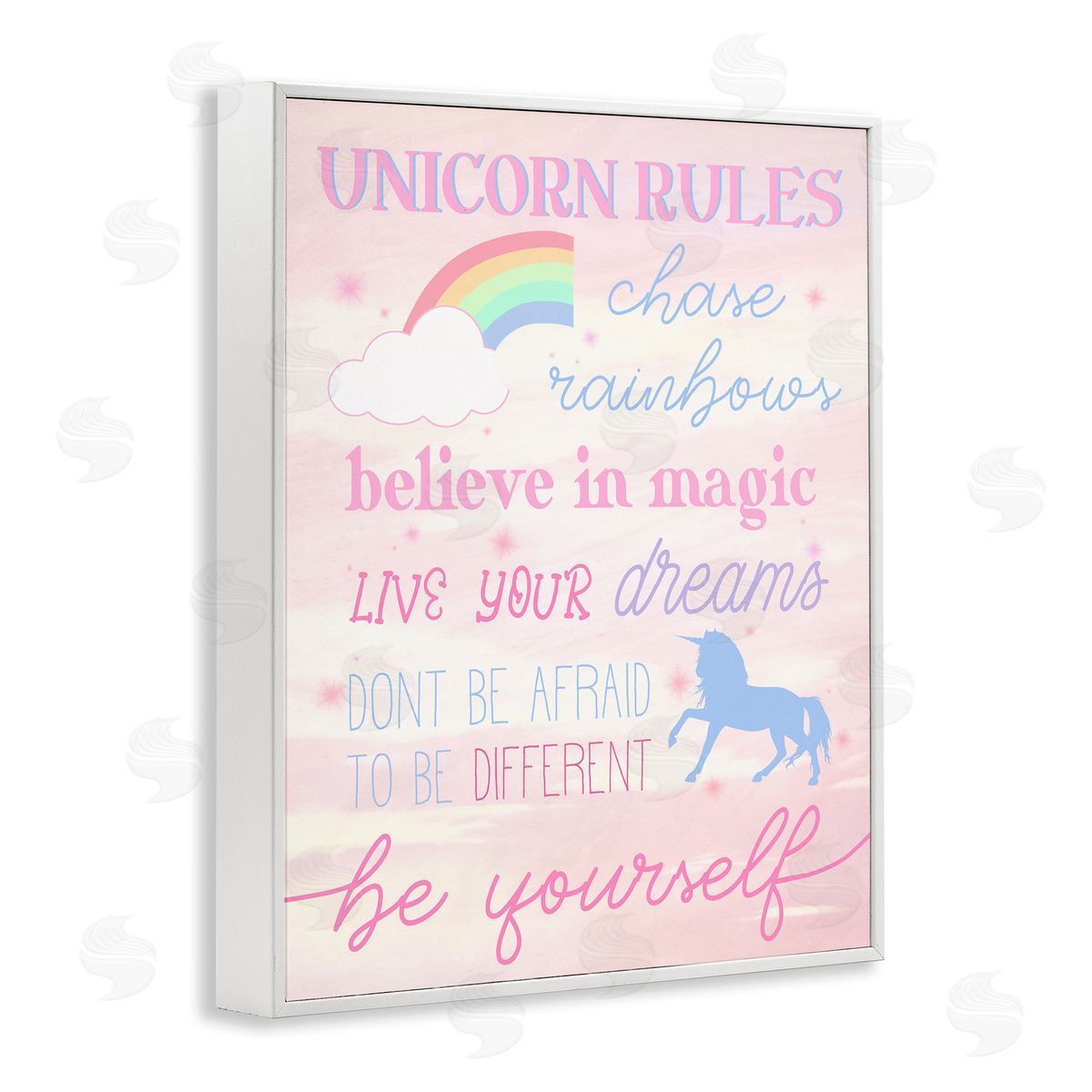 Stupell Studio Unicorn Rules Happiness Rainbow Pink Sky White Framed Giclee Wall Art