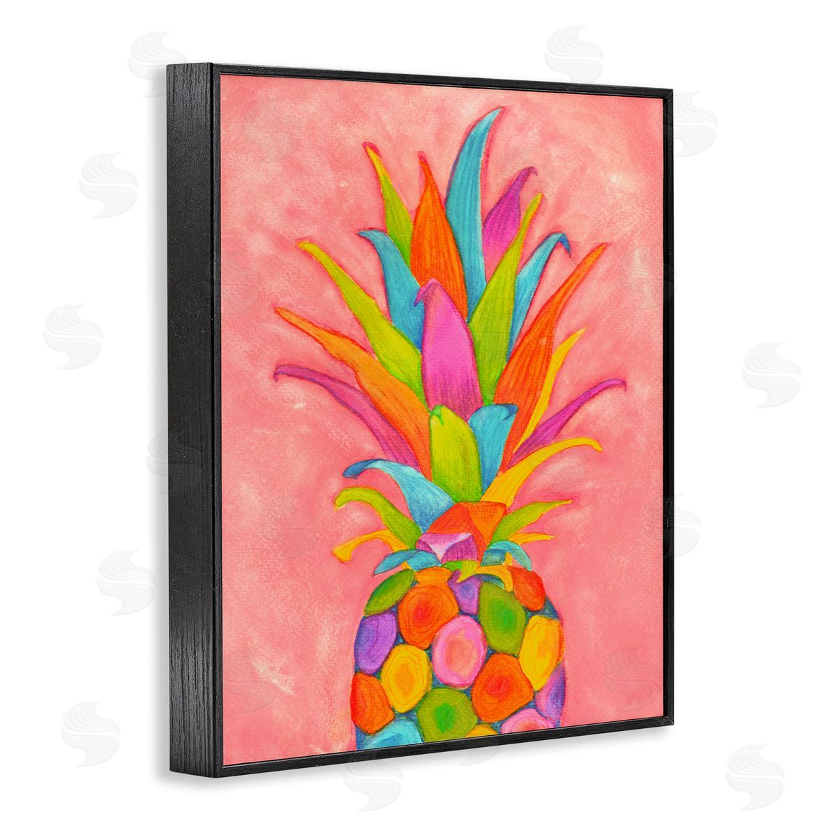 Elvira Errico Vibrant Pineapple Fruit Fun Pink Blue Yellow Black Framed Giclee Wall Art