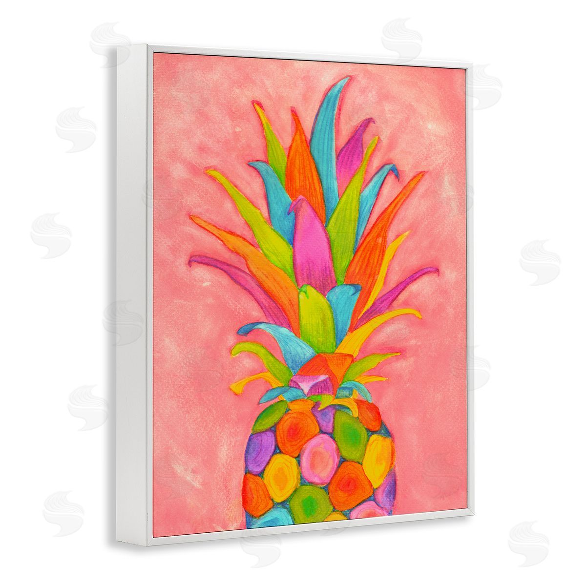 Elvira Errico Vibrant Pineapple Fruit Fun Pink Blue Yellow White Framed Giclee Wall Art