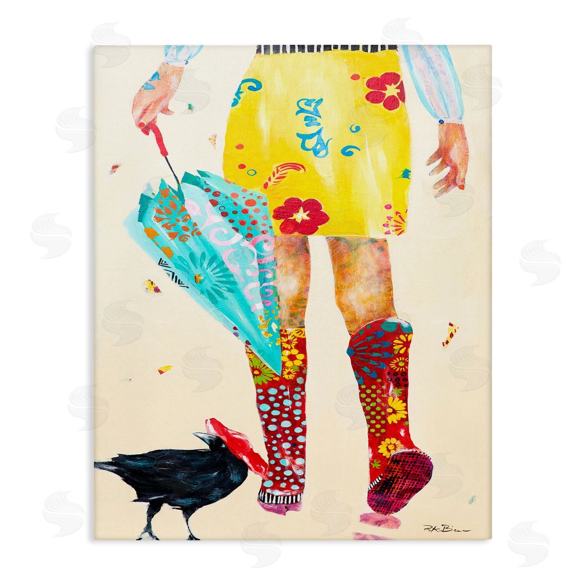 Pamela K. Beer Walking In Rainboots Cheerful Vibrant Pattern Canvas Wall Art