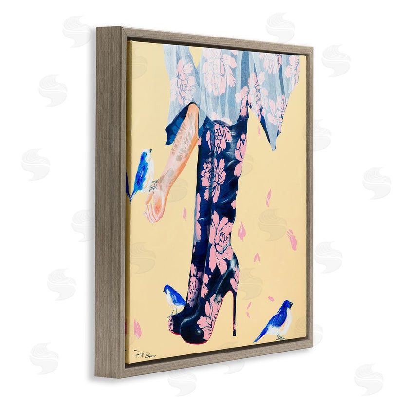 Pamela K. Beer | Floral Print Boot Heals Hand Holding Bird