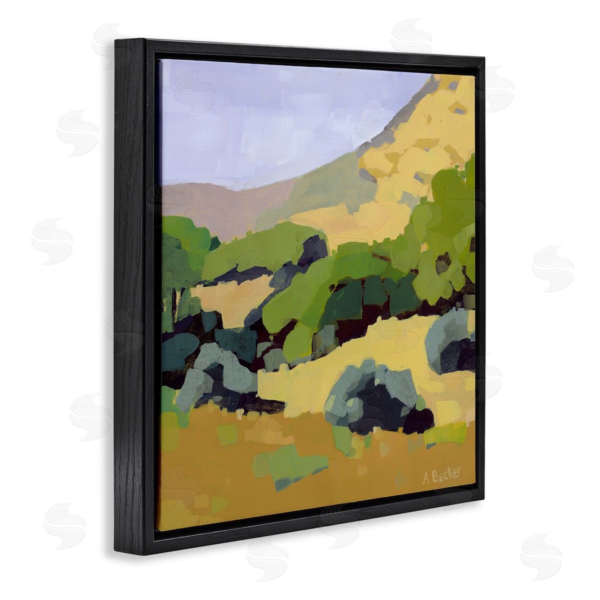Anne Becker Green Hillside Meadow Abstract Country Landscape Black Floater Frame Canvas Art