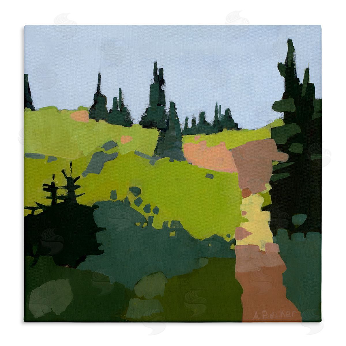 Anne Becker Tree Lined Path Abstract Meadow Landscape Canvas Wall Art