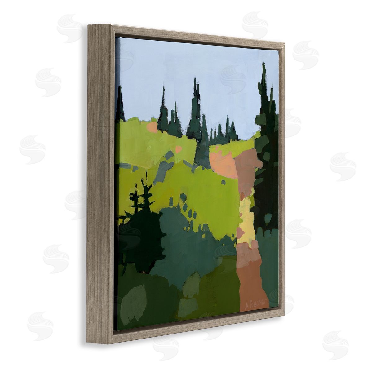 Anne Becker Tree Lined Path Abstract Meadow Landscape Brown Floater Frame Canvas Art