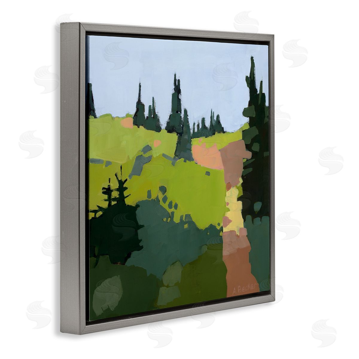 Anne Becker Tree Lined Path Abstract Meadow Landscape Gray Floater Frame Canvas Art