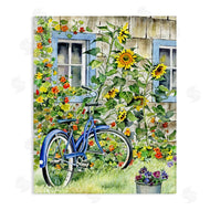 Gwendolyn Babbit | Blue Bicycle on Traditional Farmhouse Sunflowers