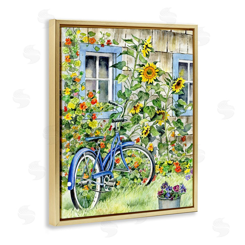 Gwendolyn Babbit | Blue Bicycle on Traditional Farmhouse Sunflowers