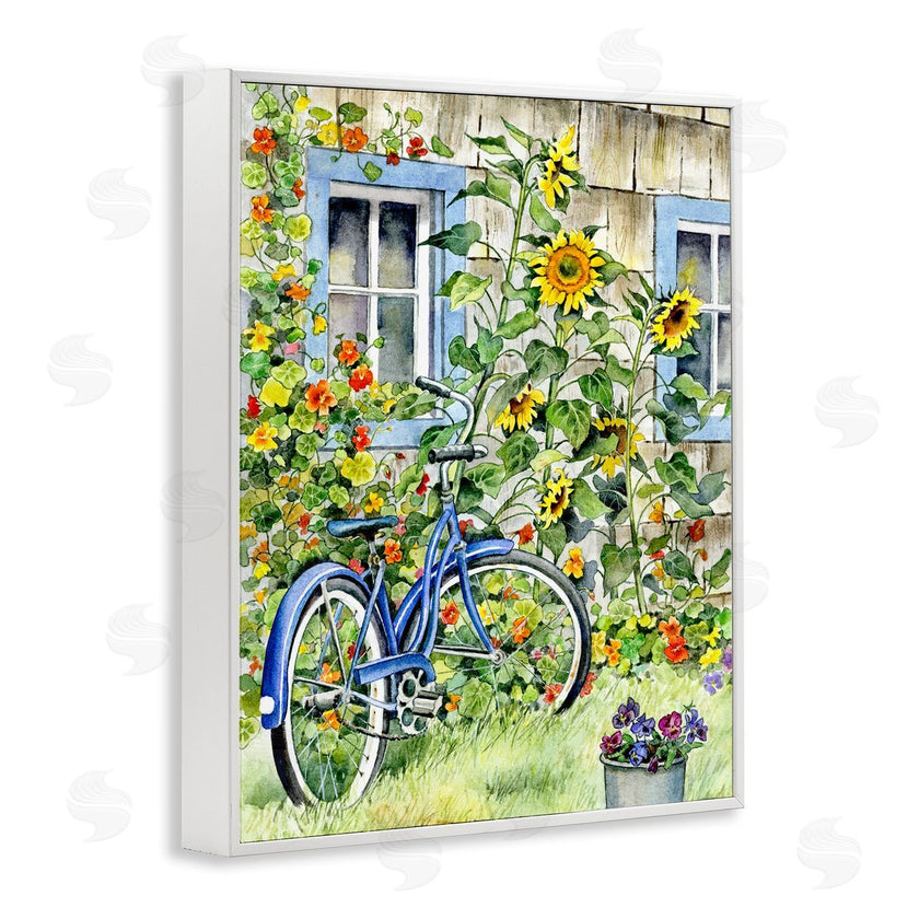 Gwendolyn Babbit | Blue Bicycle on Traditional Farmhouse Sunflowers