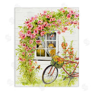Gwendolyn Babbit | Pink Bicycle with Charming Cat Cottage