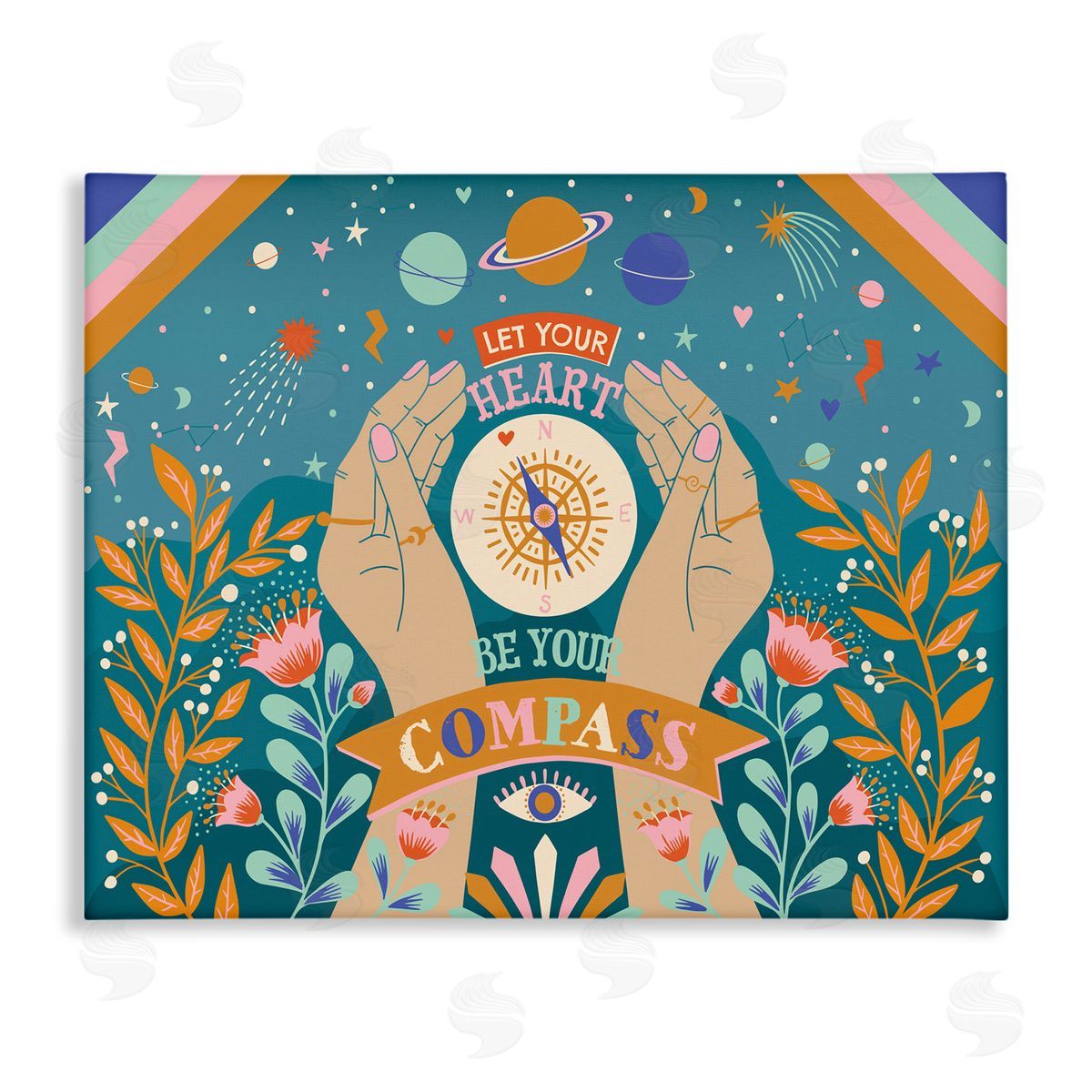 Caroline Alfreds Heart Be Your Compass Phrase Boho Chic Constellations Canvas Wall Art