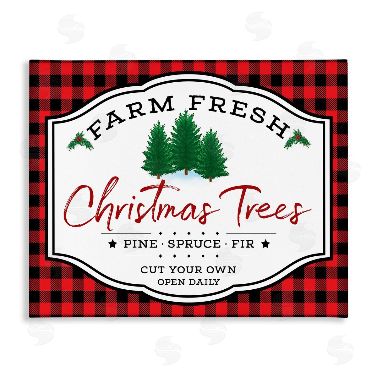 AE Design Farm Fresh Christmas Tree Sign Red Buffalo Plaid Canvas Wall Art