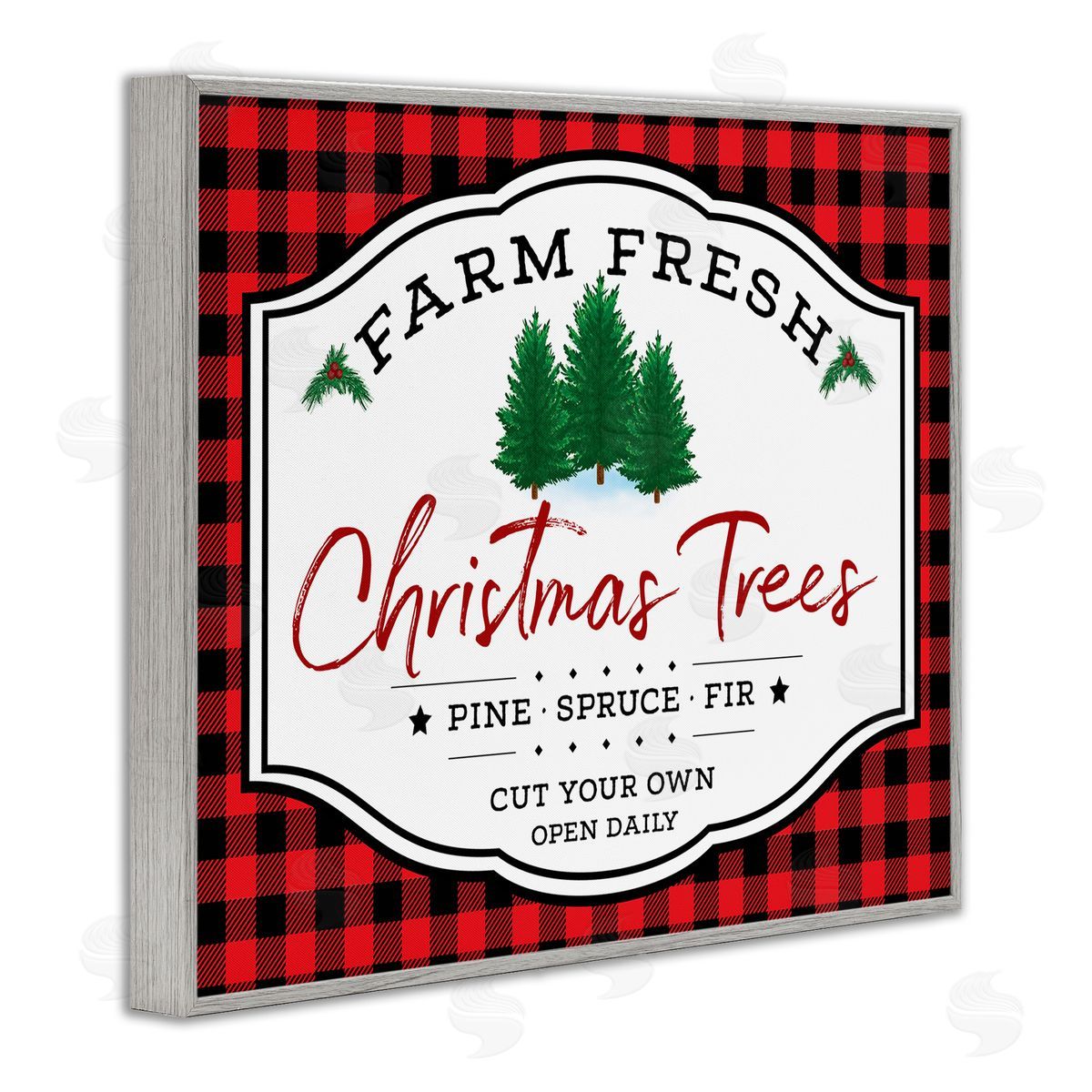 AE Design Farm Fresh Christmas Tree Sign Red Buffalo Plaid Gray Framed Giclee Wall Art