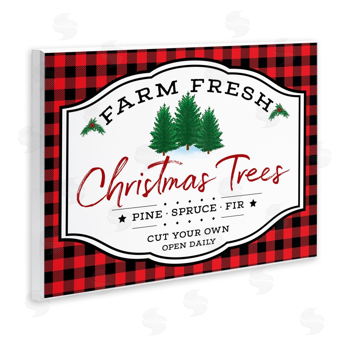 AE Design Farm Fresh Christmas Tree Sign Red Buffalo Plaid Wall Plaque Art