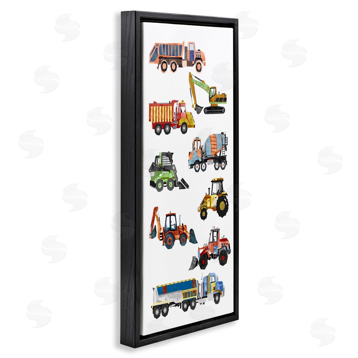 Ziwei Li Vibrant Trucks of Construction Playful Children's Chart Black Floater Frame Canvas Art