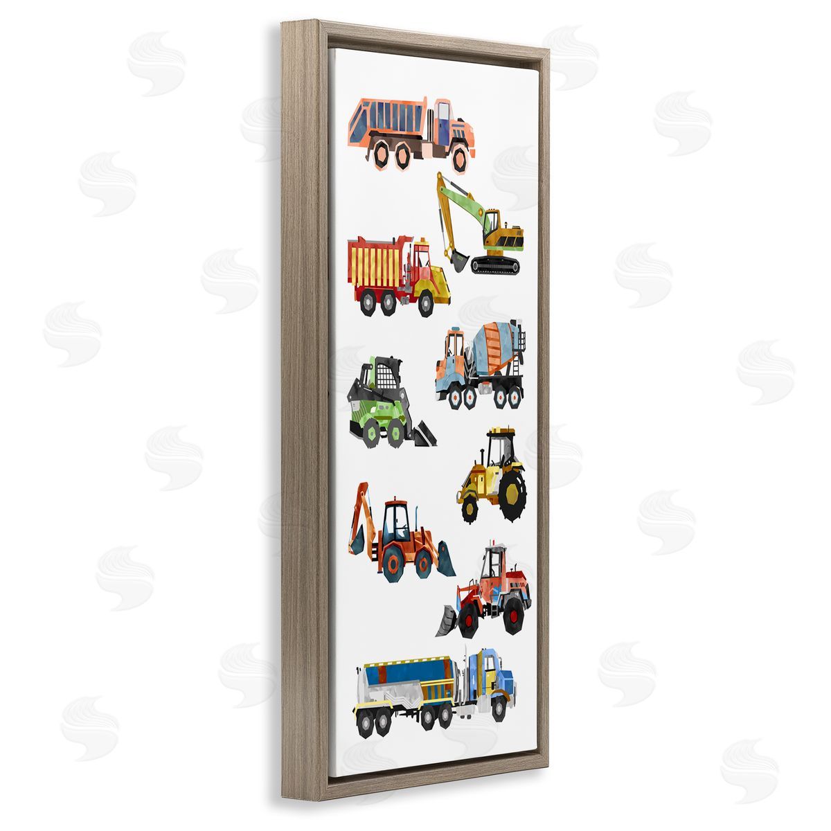 Ziwei Li Vibrant Trucks of Construction Playful Children's Chart Brown Floater Frame Canvas Art