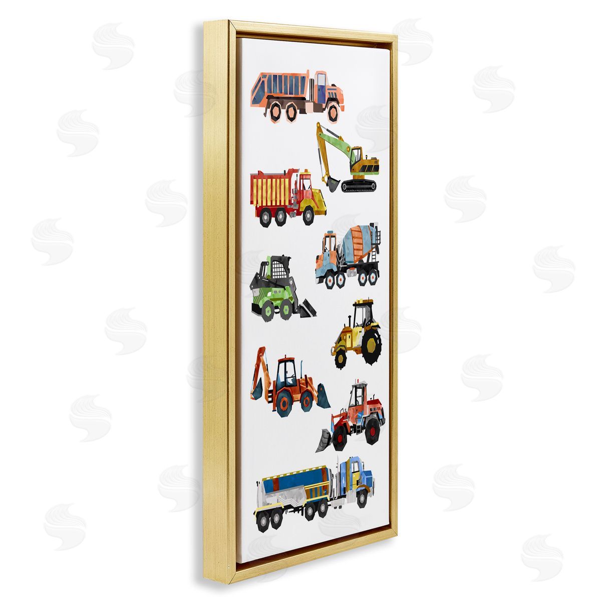 Ziwei Li Vibrant Trucks of Construction Playful Children's Chart Gold Floater Frame Canvas Art