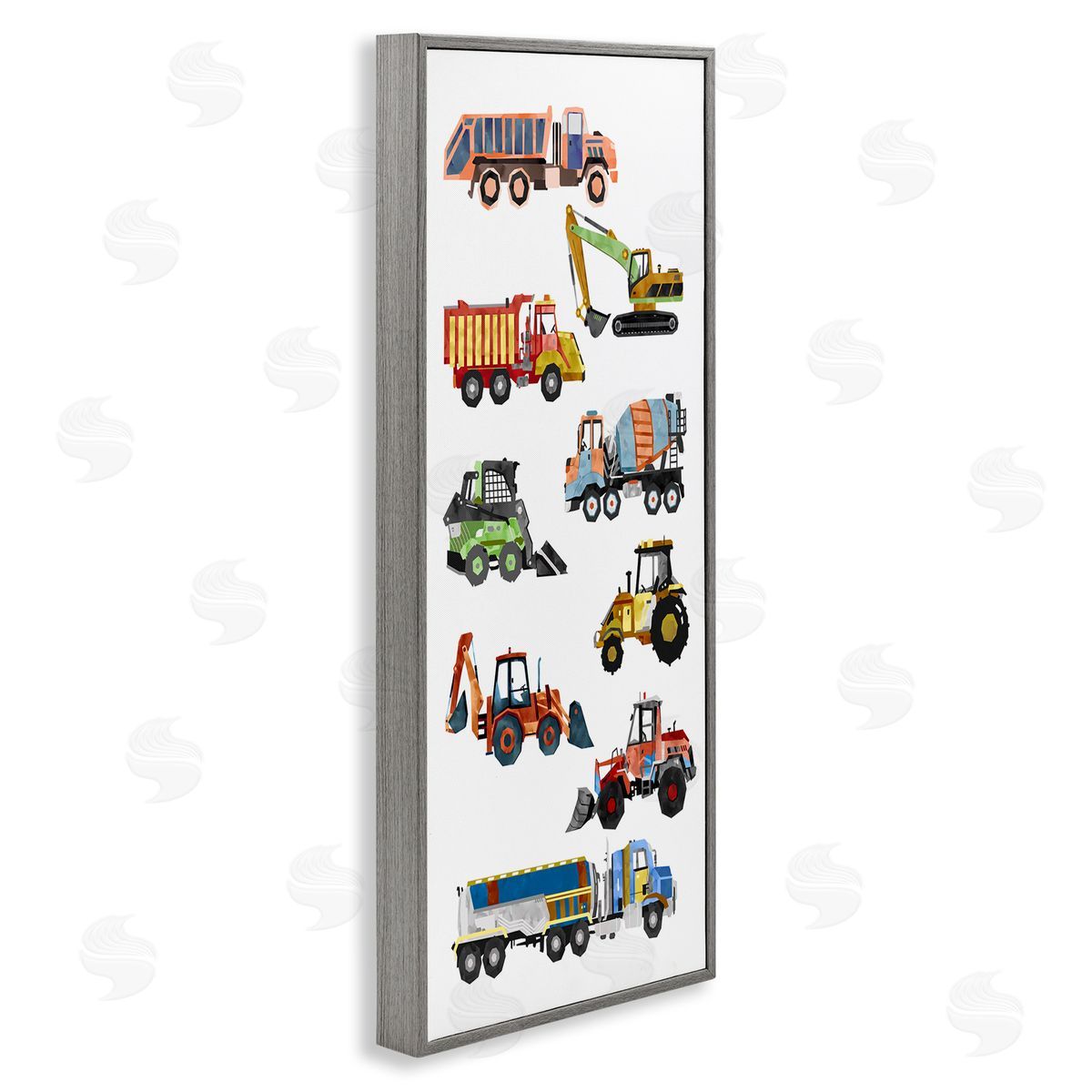Ziwei Li Vibrant Trucks of Construction Playful Children's Chart Gray Framed Giclee Wall Art