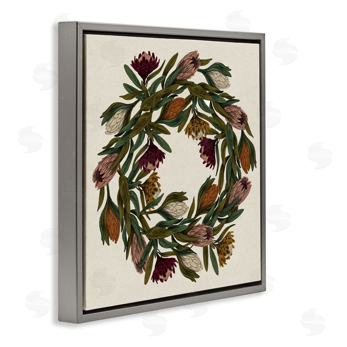 Stupell Studio Wild Thistle Wreath Autumn Harvest Charm Gray Floater Frame Canvas Art