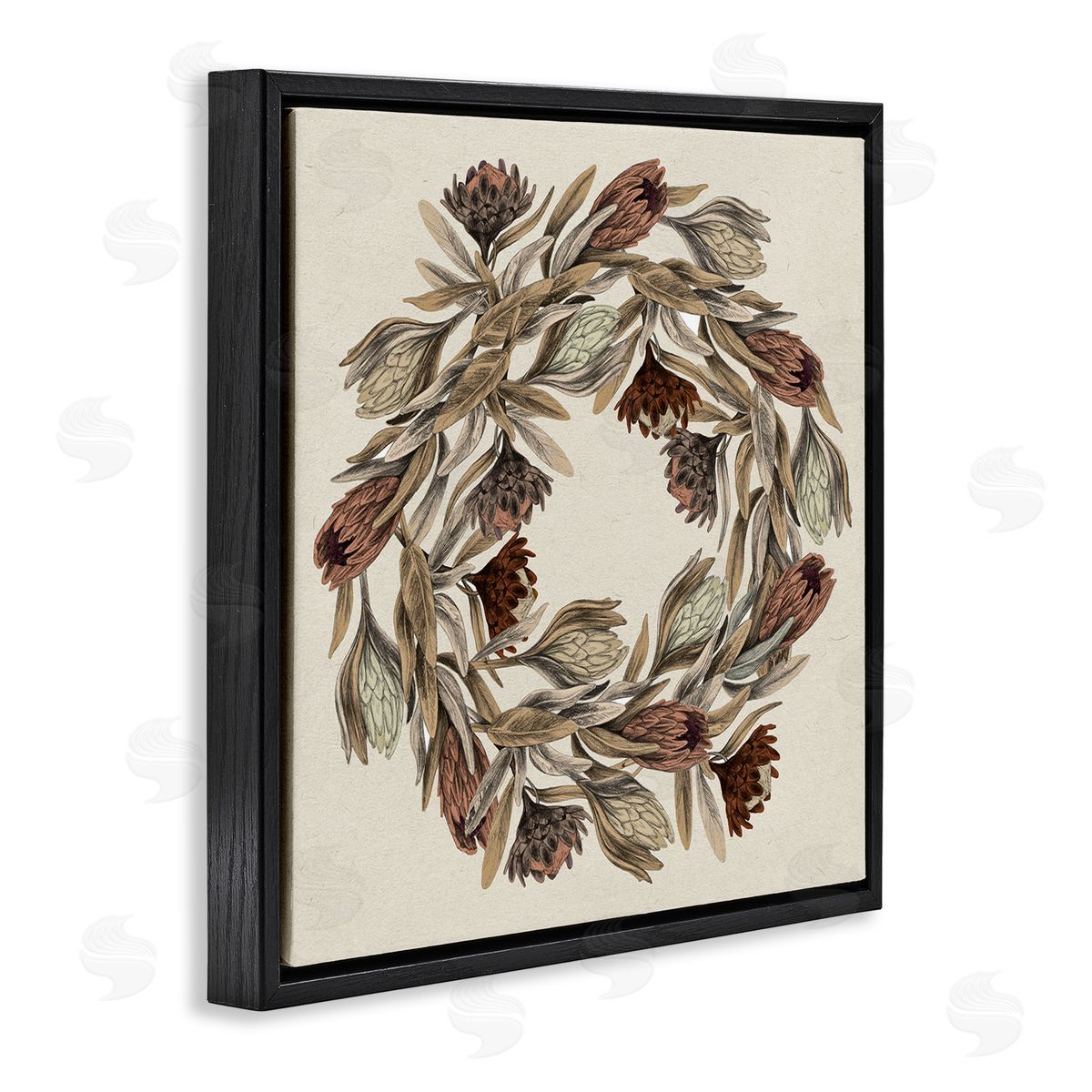 Stupell Studio Muted Thistle Wreath Soft Autumn Harvest Black Floater Frame Canvas Art