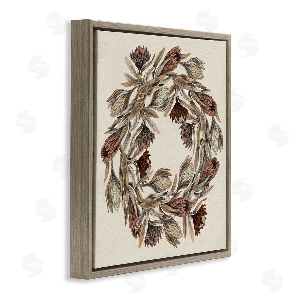 Stupell Studio Muted Thistle Wreath Soft Autumn Harvest Brown Floater Frame Canvas Art