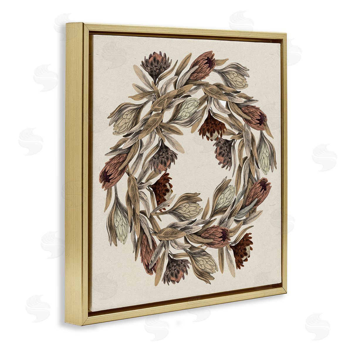 Stupell Studio Muted Thistle Wreath Soft Autumn Harvest Gold Floater Frame Canvas Art
