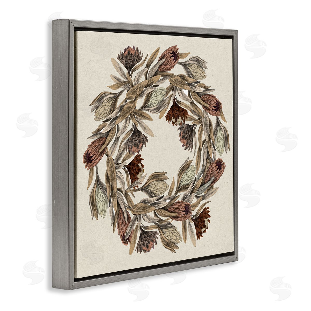 Stupell Studio Muted Thistle Wreath Soft Autumn Harvest Gray Floater Frame Canvas Art