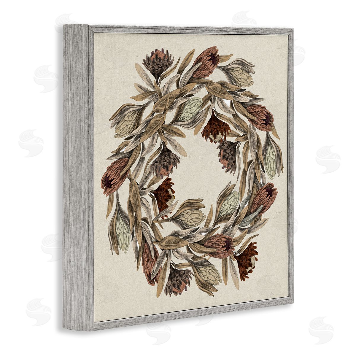 Stupell Studio Muted Thistle Wreath Soft Autumn Harvest Gray Framed Giclee Wall Art