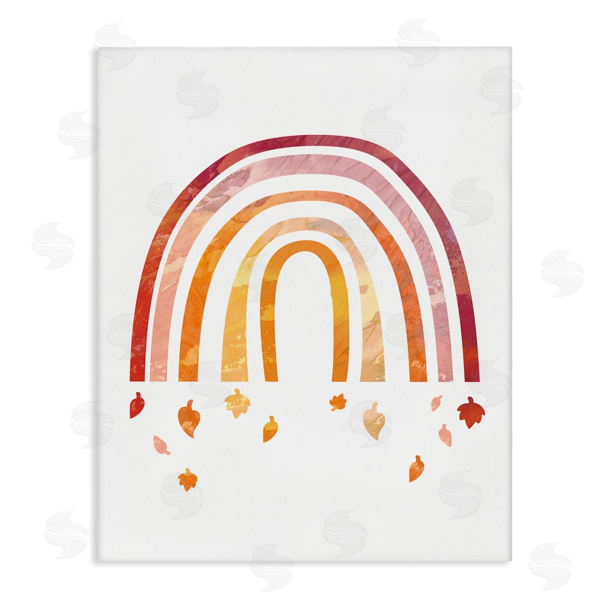 Stupell Studio Red Tone Rainbow with Autumn Leaves Falling Canvas Wall Art