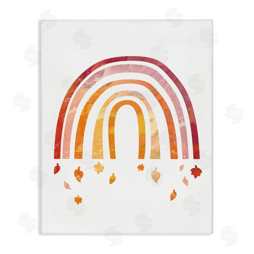 Stupell Studio | Red Tone Rainbow with Autumn Leaves Falling