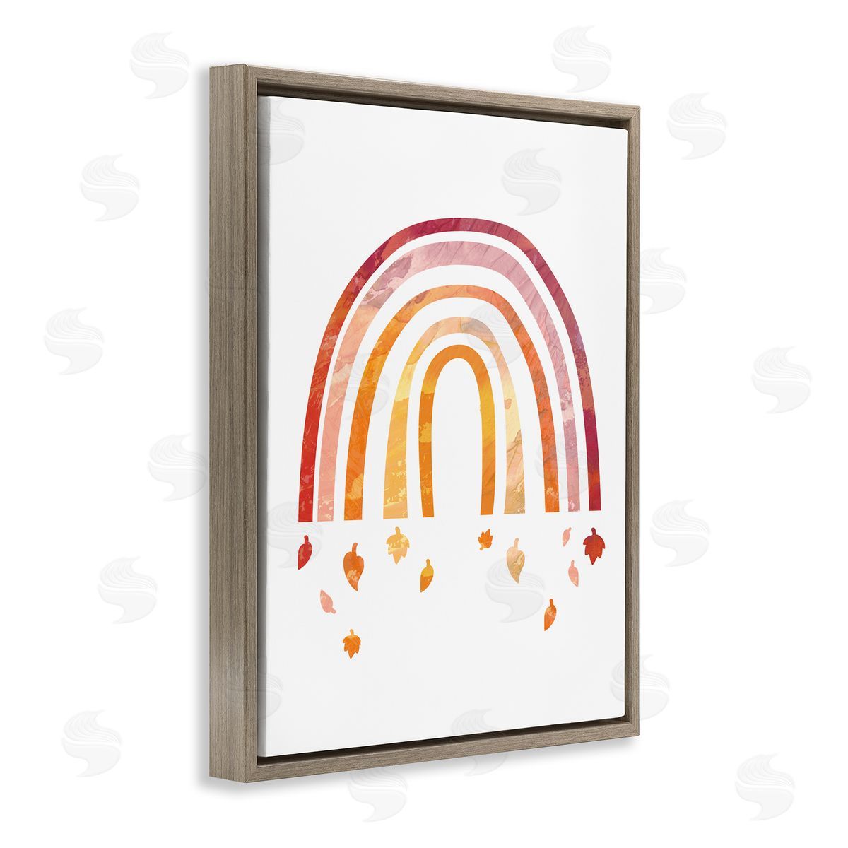 Stupell Studio Red Tone Rainbow with Autumn Leaves Falling Brown Floater Frame Canvas Art