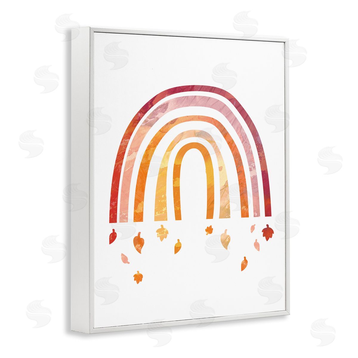 Stupell Studio Red Tone Rainbow with Autumn Leaves Falling White Framed Giclee Wall Art