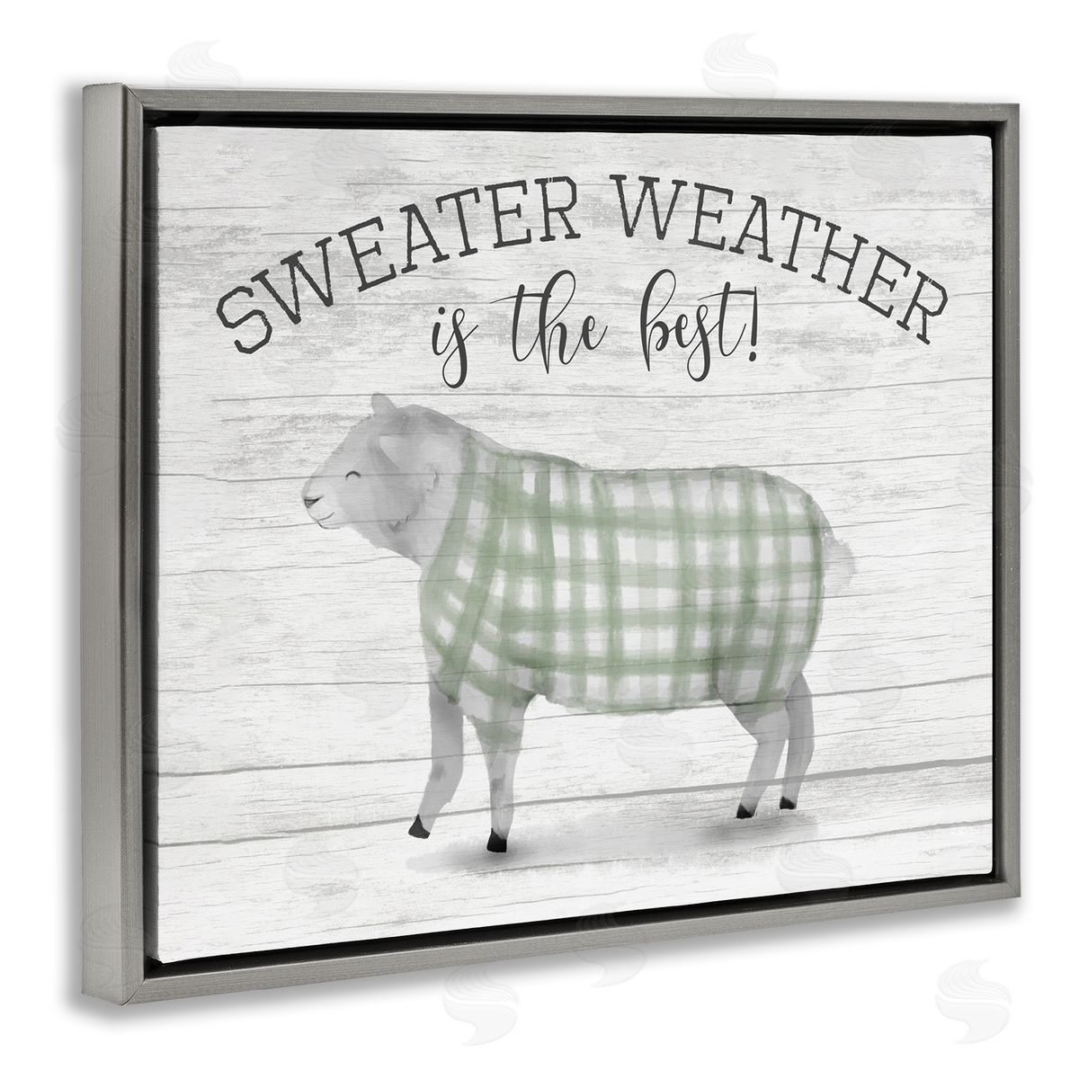 Stupell Studio Sweater Weather Is Best Phrase Rustic Farm Sheep Gray Floater Frame Canvas Art