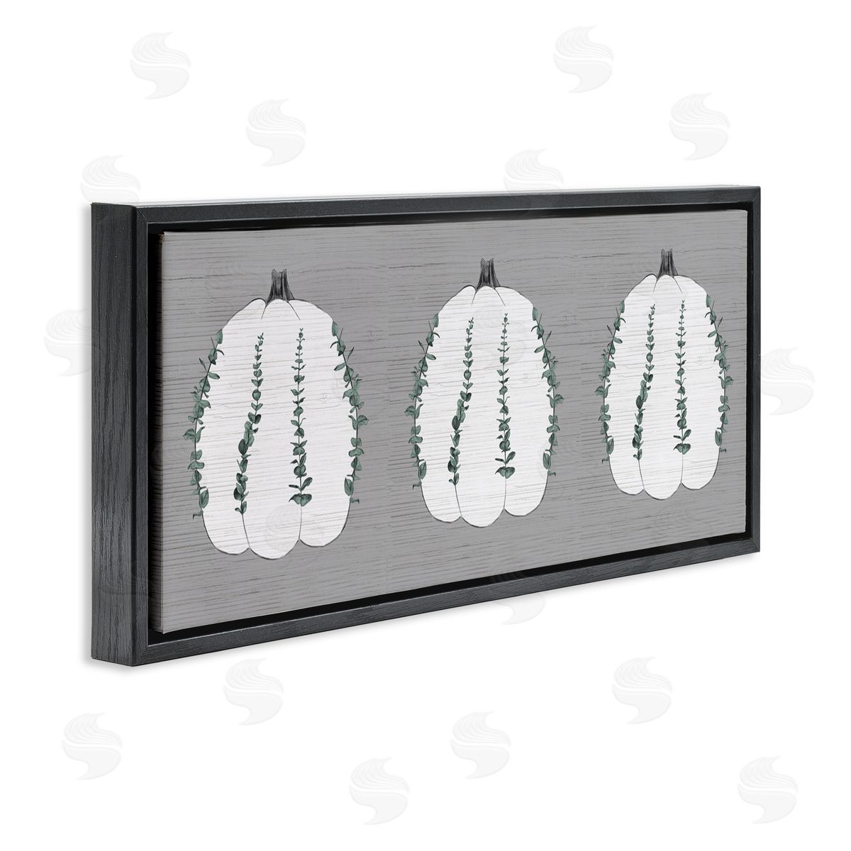 Stupell Studio Trio of Eucalyptus Pumpkins over Grey Black Floater Frame Canvas Art