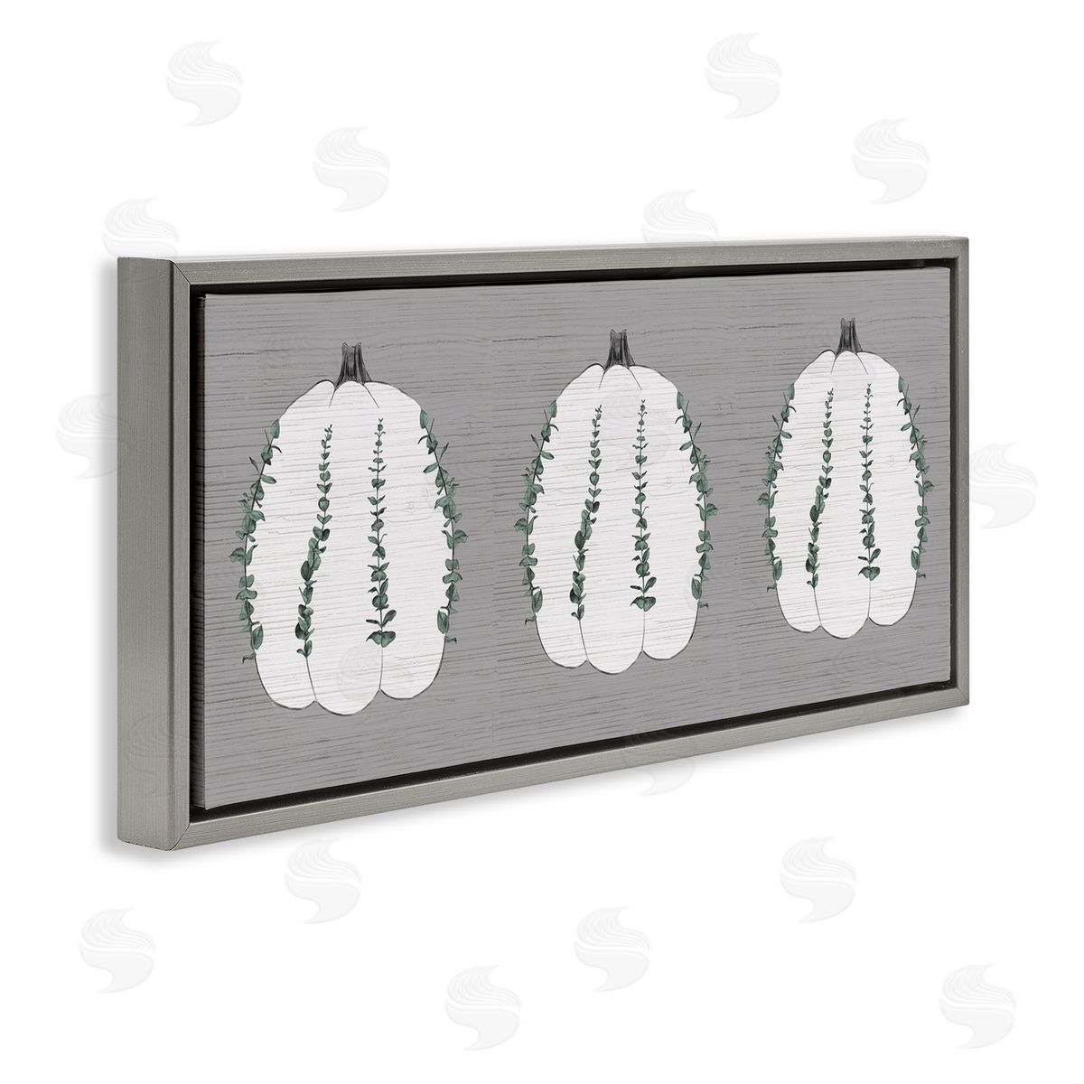 Stupell Studio Trio of Eucalyptus Pumpkins over Grey Gray Floater Frame Canvas Art