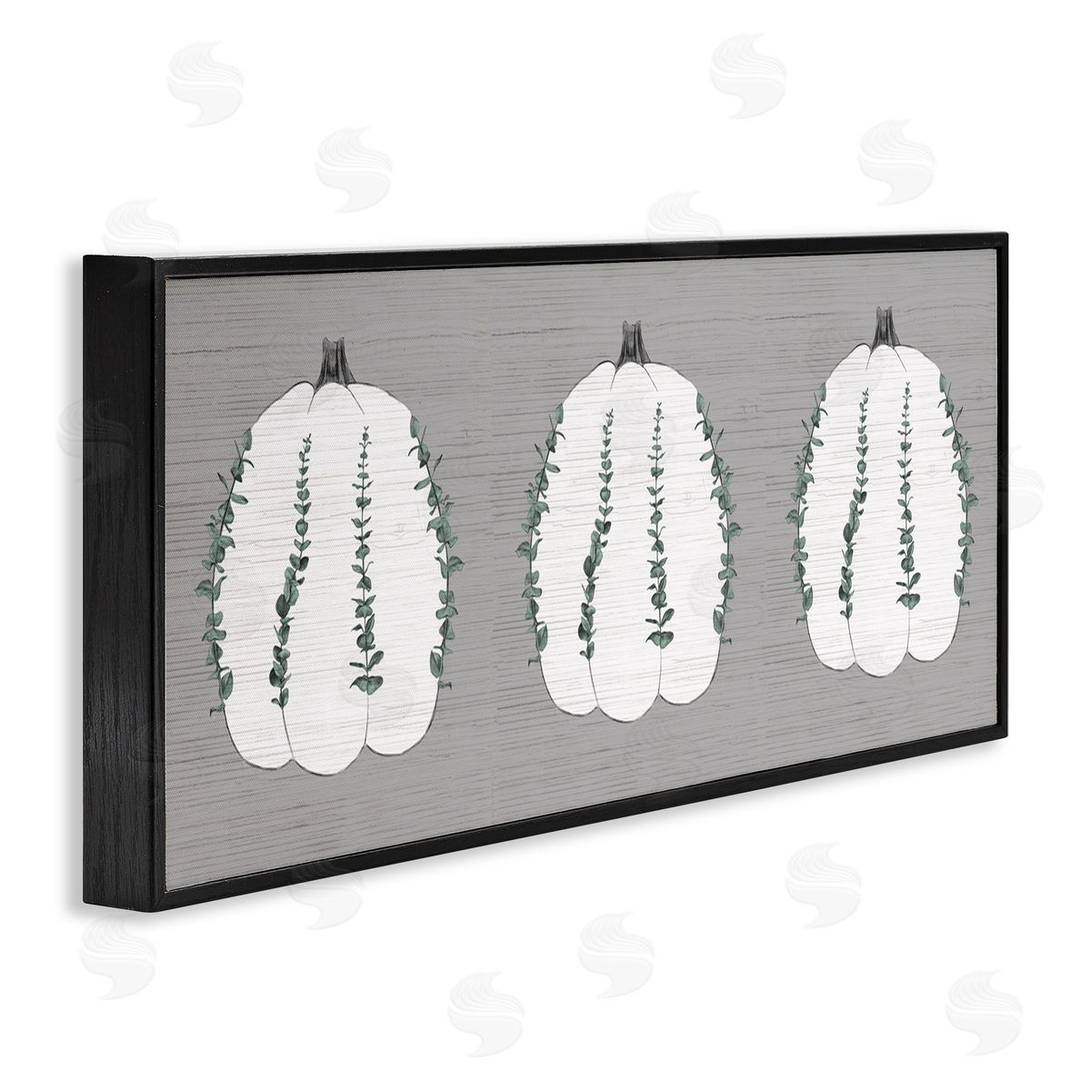 Stupell Studio Trio of Eucalyptus Pumpkins over Grey Black Framed Giclee Wall Art