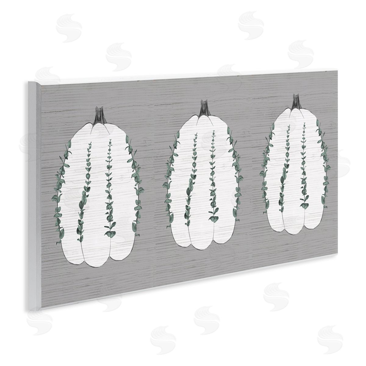 Stupell Studio Trio of Eucalyptus Pumpkins over Grey Wall Plaque Art