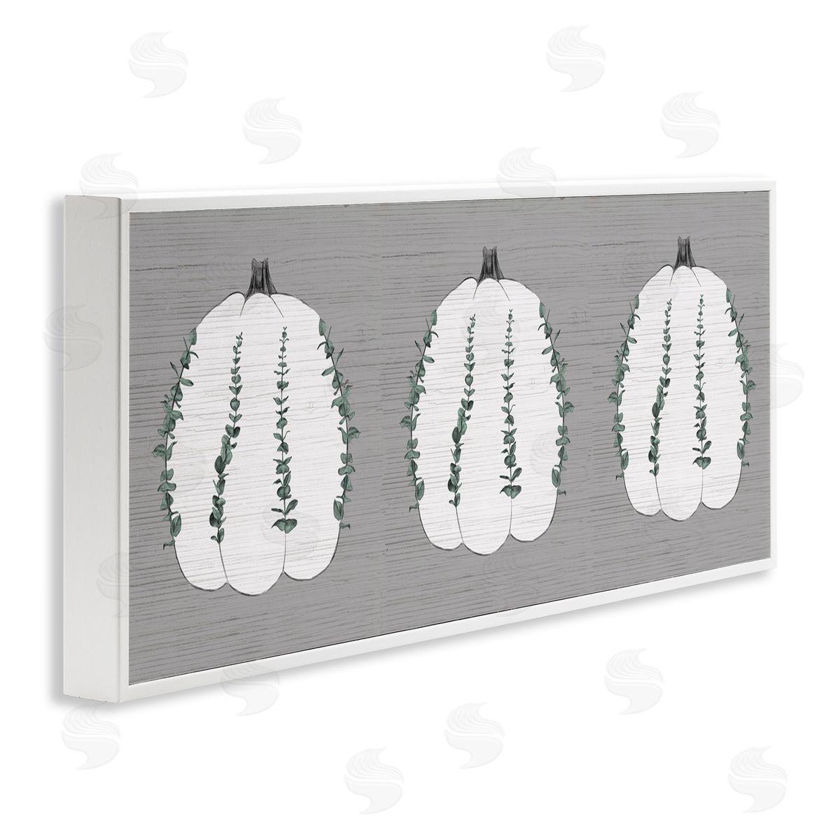 Stupell Studio Trio of Eucalyptus Pumpkins over Grey White Framed Giclee Wall Art