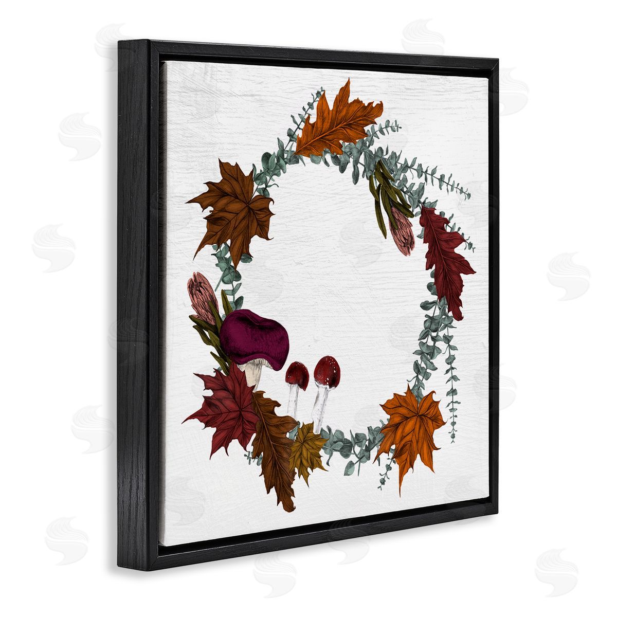 Stupell Studio Forest Foliage Wreath with Harvest Mushrooms Black Floater Frame Canvas Art