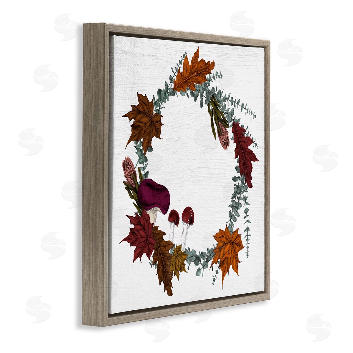 Stupell Studio Forest Foliage Wreath with Harvest Mushrooms Brown Floater Frame Canvas Art