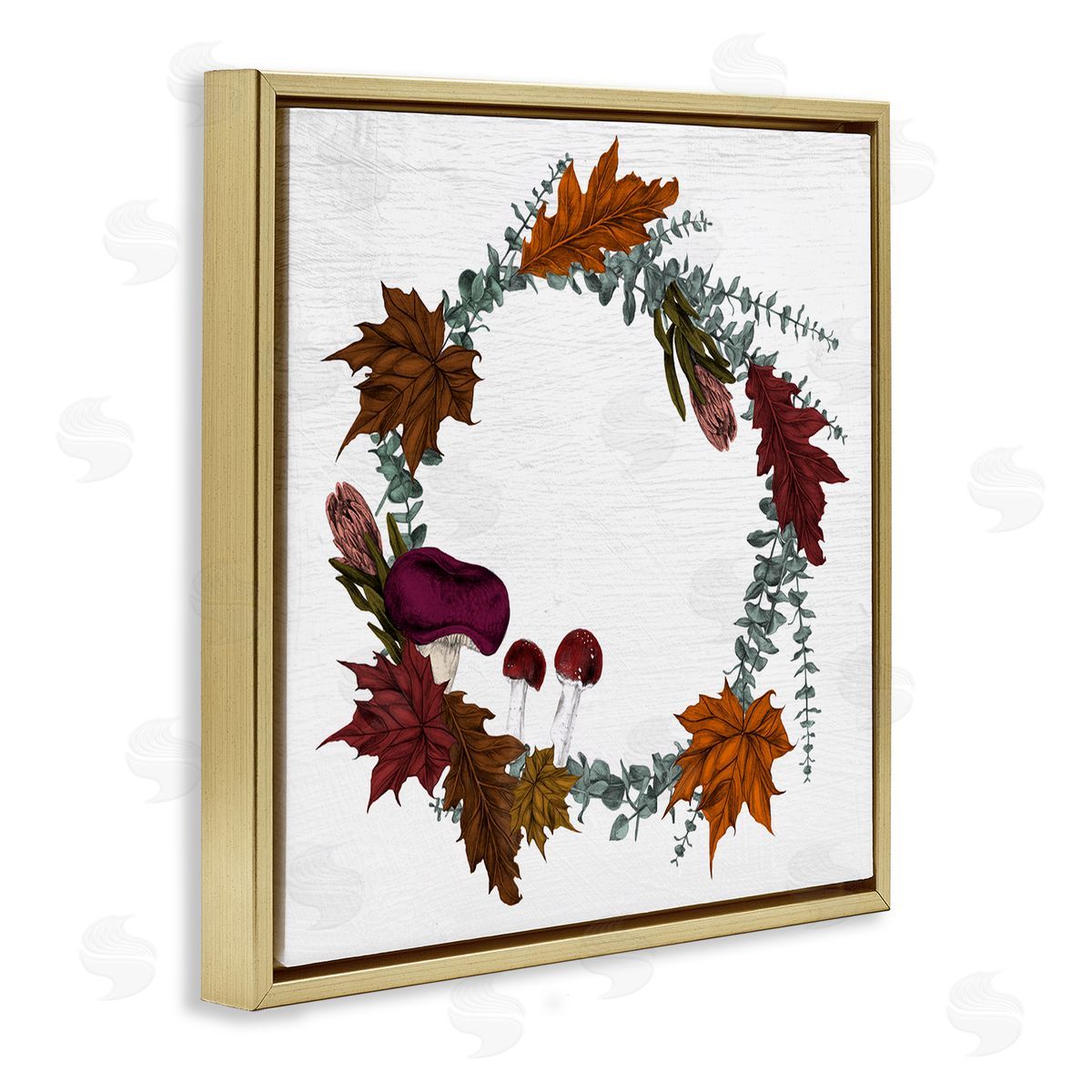 Stupell Studio Forest Foliage Wreath with Harvest Mushrooms Gold Floater Frame Canvas Art
