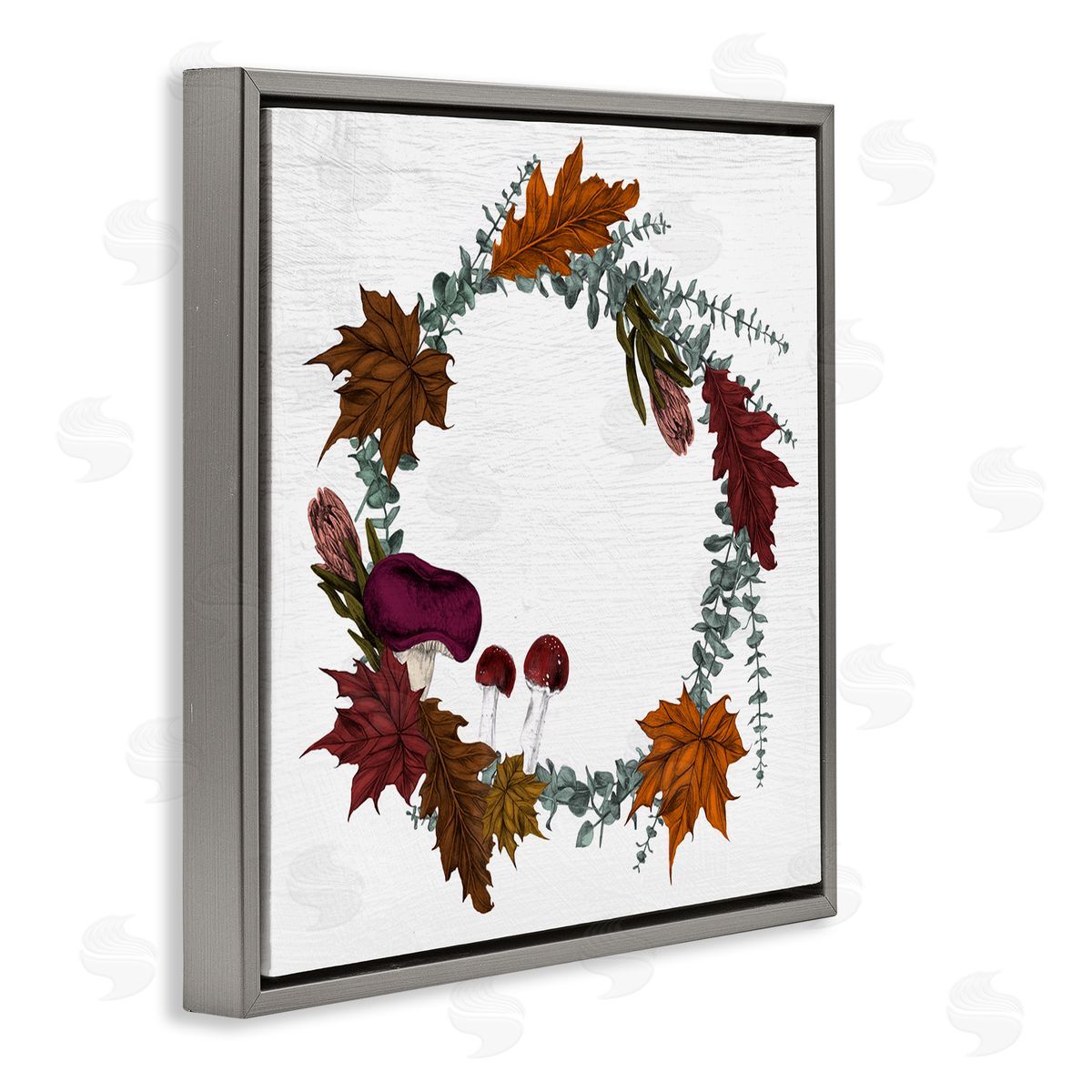 Stupell Studio Forest Foliage Wreath with Harvest Mushrooms Gray Floater Frame Canvas Art