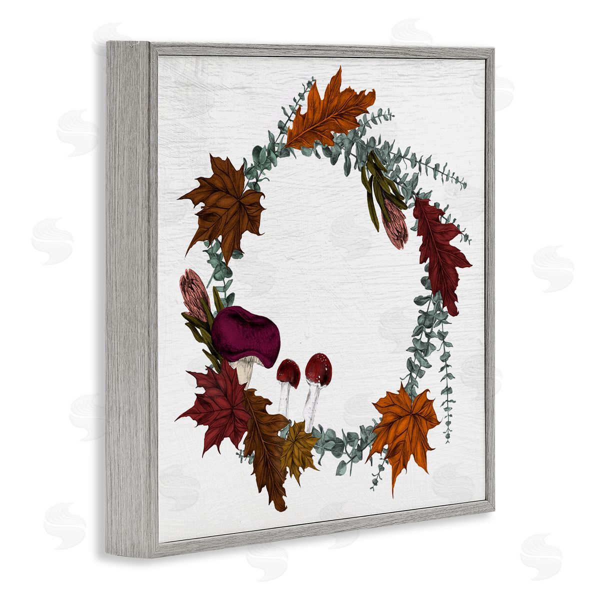 Stupell Studio Forest Foliage Wreath with Harvest Mushrooms Gray Framed Giclee Wall Art