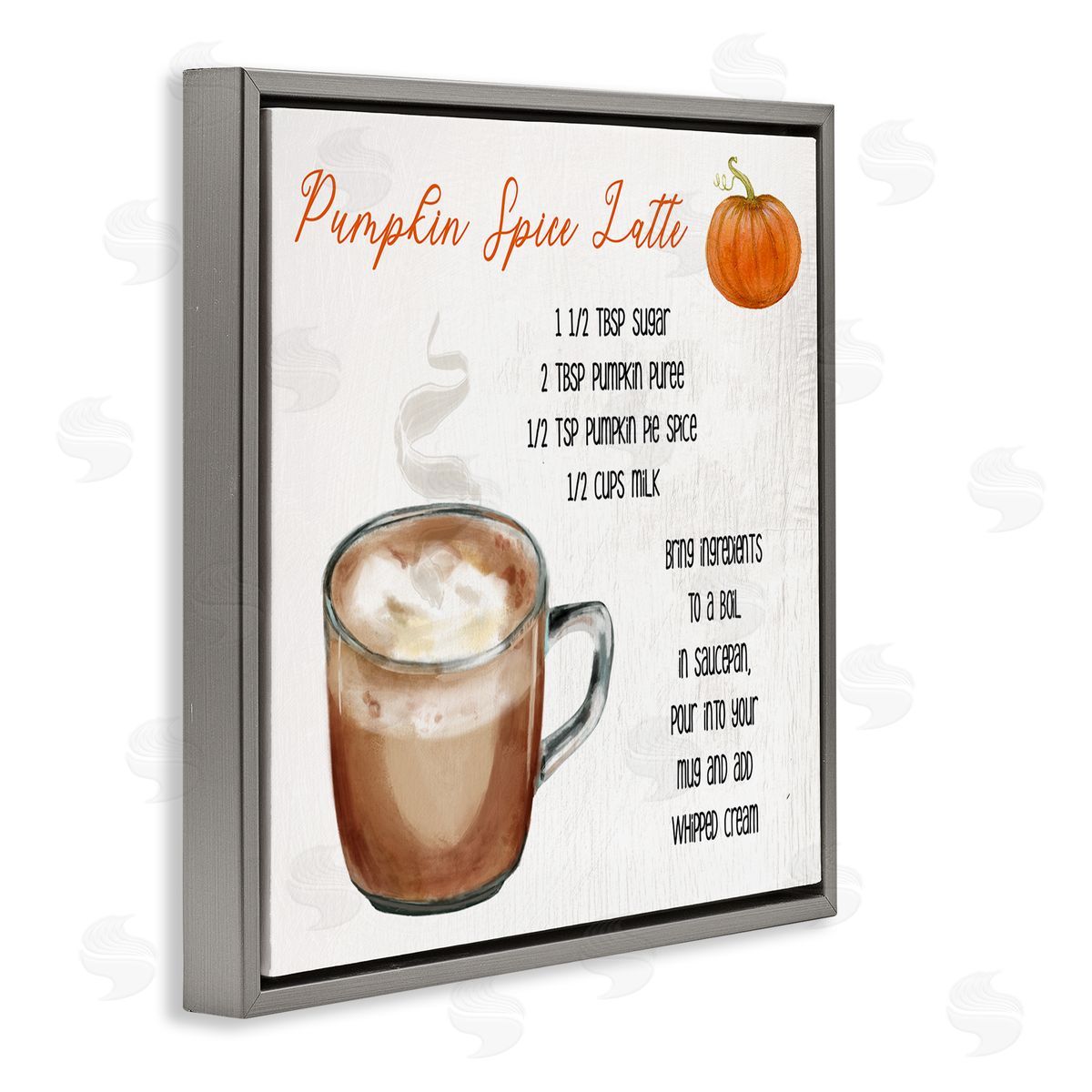 Stupell Studio Pumpkin Spice Latte Farmhouse Coffee Recipe Gray Floater Frame Canvas Art