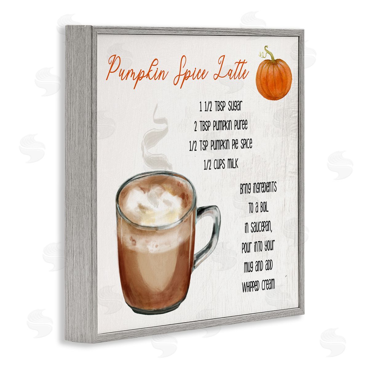 Stupell Studio Pumpkin Spice Latte Farmhouse Coffee Recipe Gray Framed Giclee Wall Art