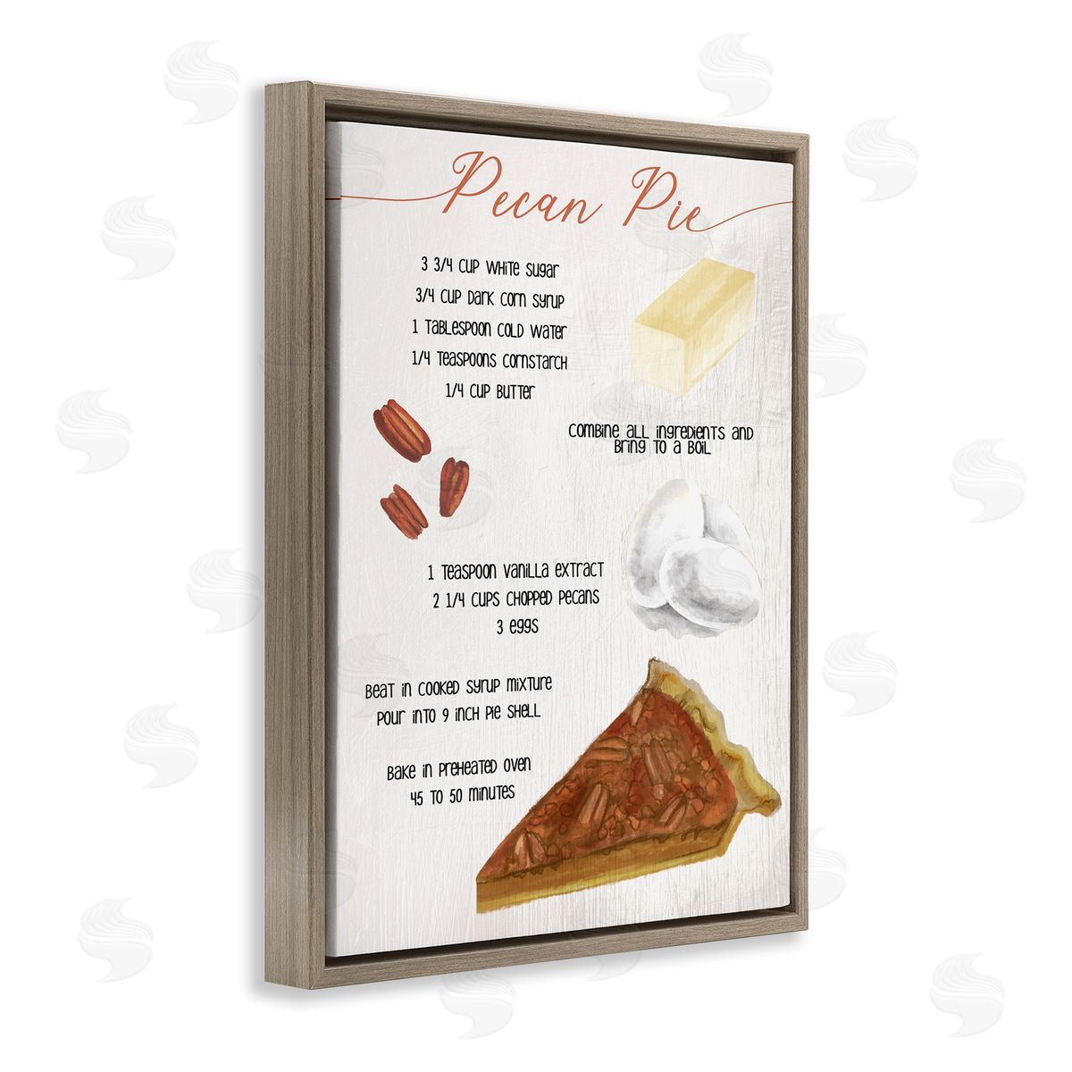 Stupell Studio Autumn Pecan Pie Farmhouse Dessert Recipe Brown Floater Frame Canvas Art