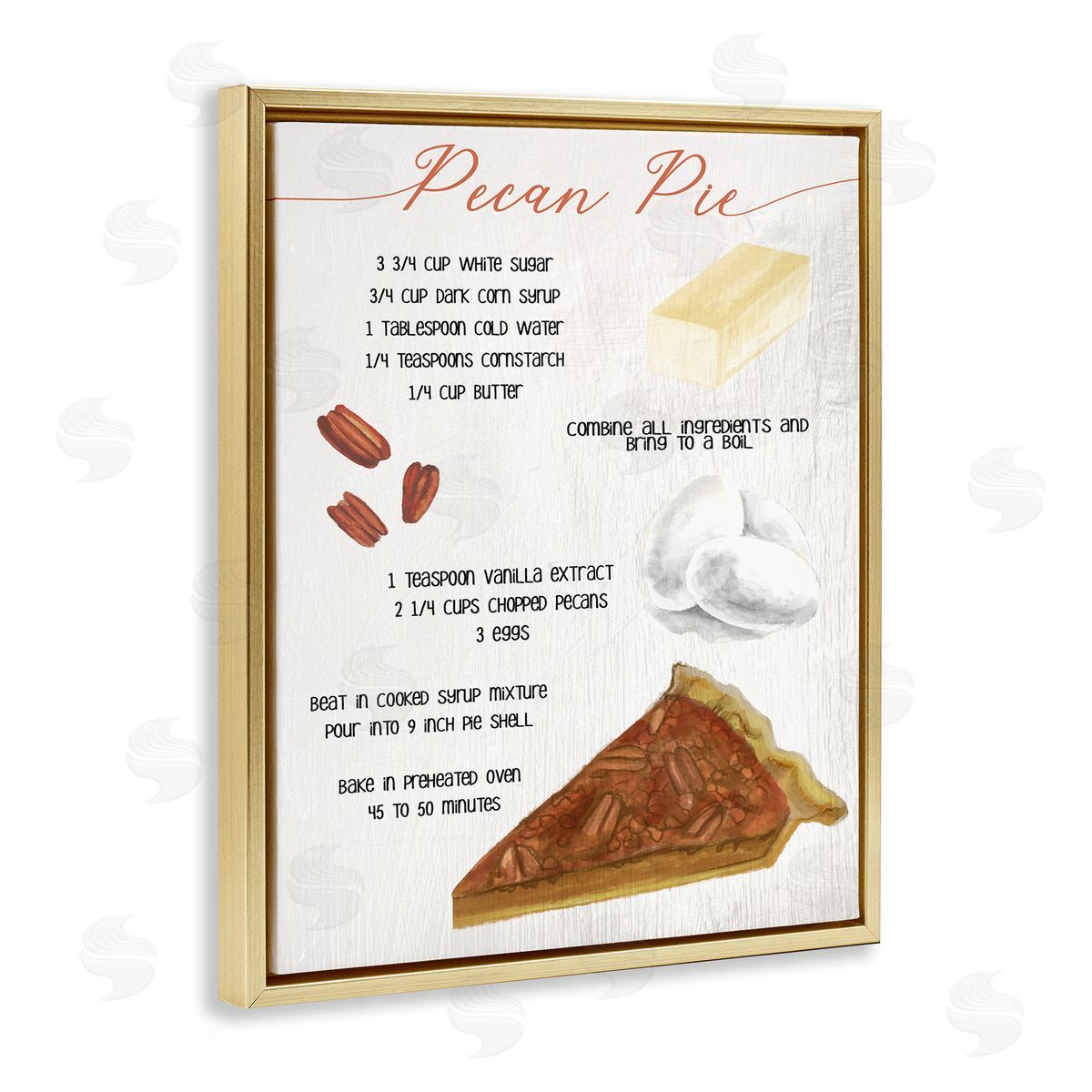 Stupell Studio Autumn Pecan Pie Farmhouse Dessert Recipe Gold Floater Frame Canvas Art