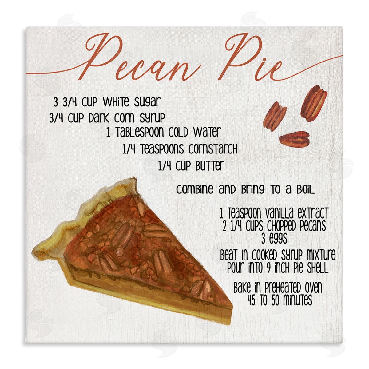 Stupell Studio Charming Pecan Pie Recipe Autumn Harvest Dessert Canvas Wall Art